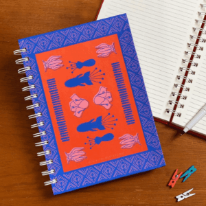 Botanical Kanga spiral notebook in red, green and pink