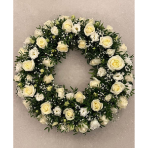 Classic White Round Funeral Wreath