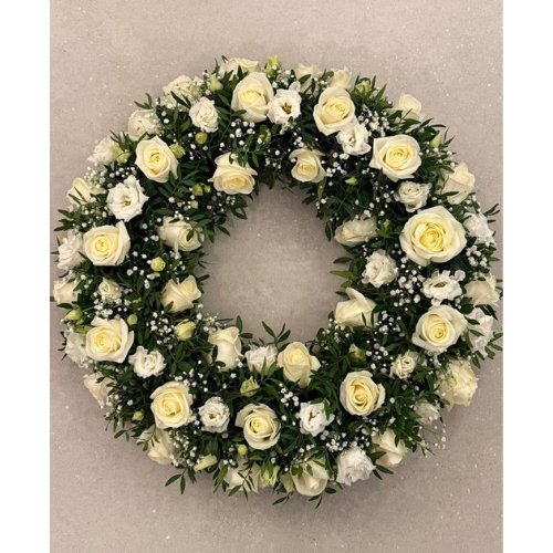 Classic White Round Funeral Wreath