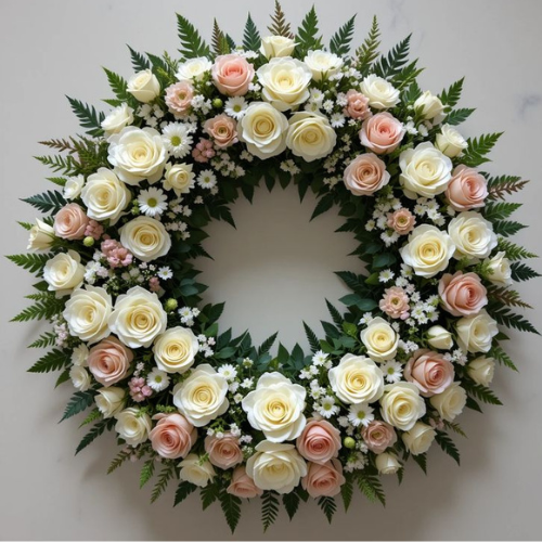 Classic White Round Funeral Wreath - Image 3