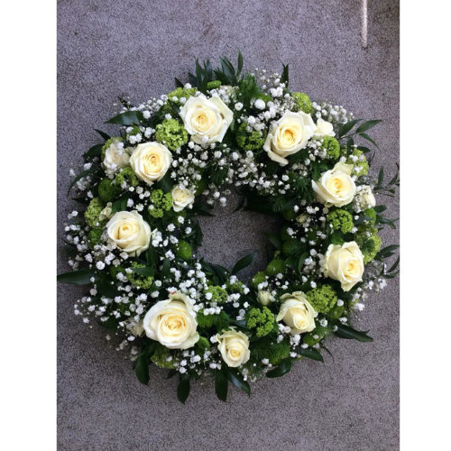 Classic White Round Funeral Wreath - Image 2