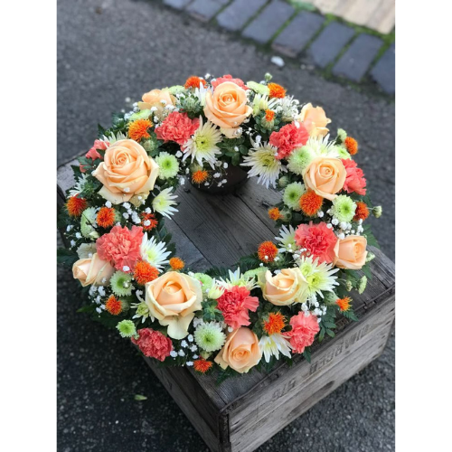 Classic White Round Funeral Wreath - Image 4