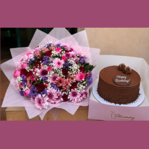 Cake & Pink Flowers Gift Bundle