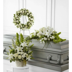 Graceful Farewell Funeral Flower Package – Casket Spray, Wreath & Arrangement